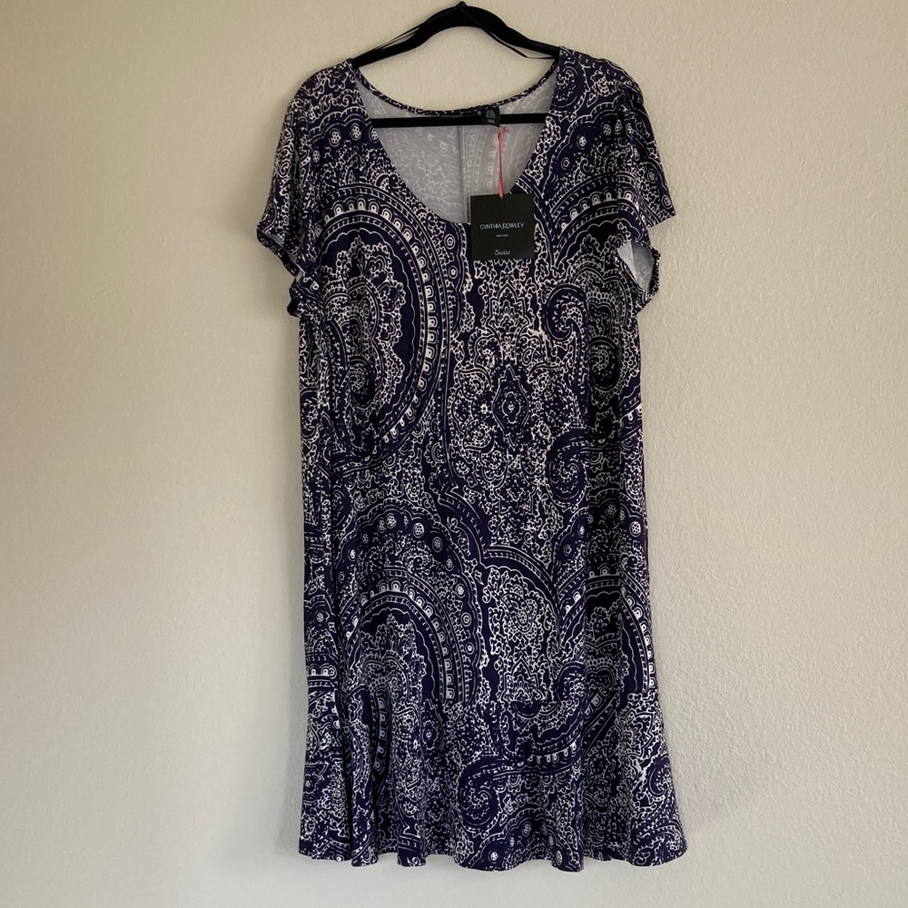 NWT Cynthia Rowley Blue and White Paisley Midi Soft Flounce Dress